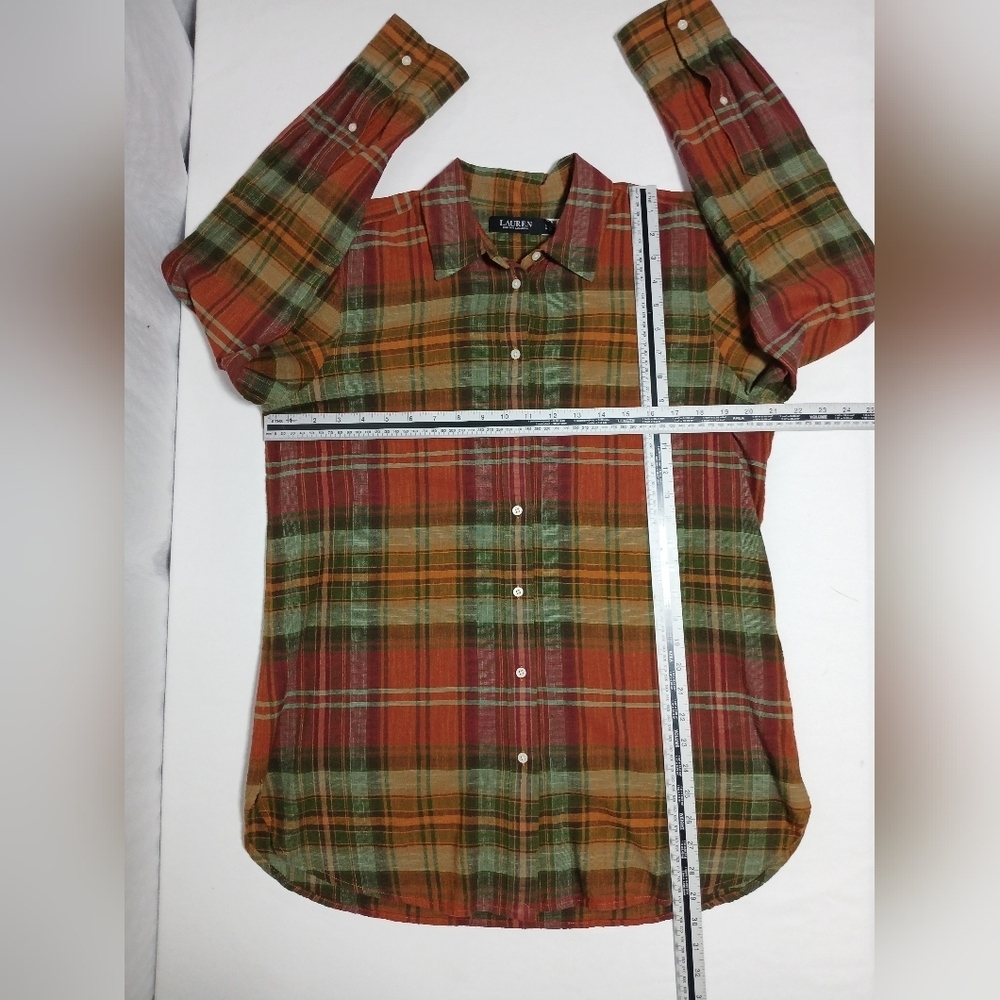 Lauren Ralph Lauren Women's Long Sleeve Plaid Cotton Button Up Shirt. L - Picture 6 of 14